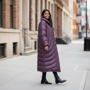 Vintage 80s Snowbird Down Coat XS Plum Purple Quilted Puffer High Collar Button